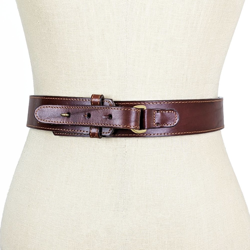 Cognac Brown Leather Hook Statement Belt
